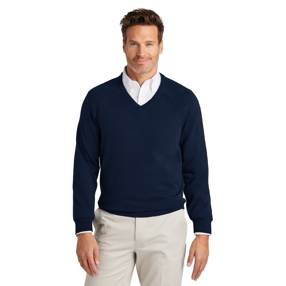 Brooks Brothers VNeck Navy Men's Pima Cotton Sweater. Lightweight Long Sleeve XL